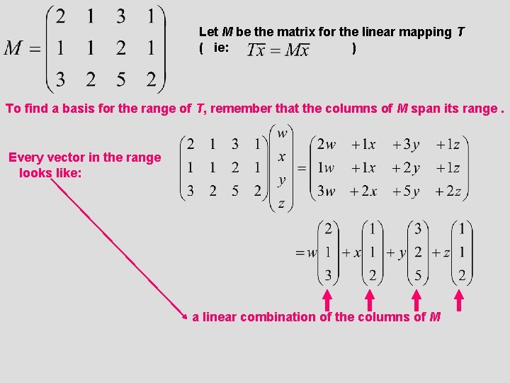 Let M be the matrix for the linear mapping T ( ie: ) To