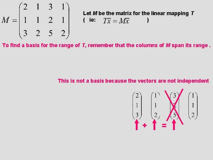 Let M be the matrix for the linear mapping T ( ie: ) To