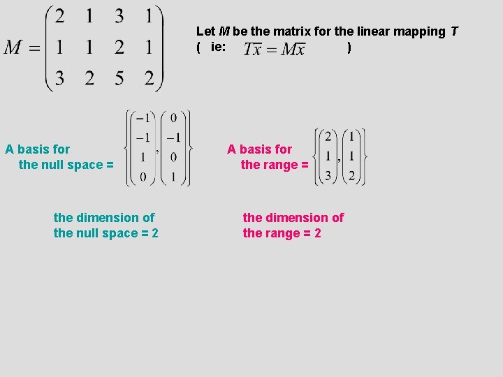 Let M be the matrix for the linear mapping T ( ie: ) A