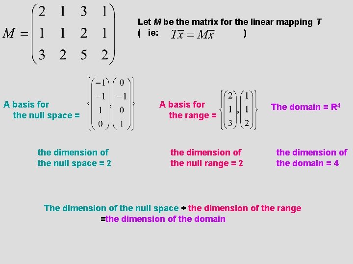 Let M be the matrix for the linear mapping T ( ie: ) A