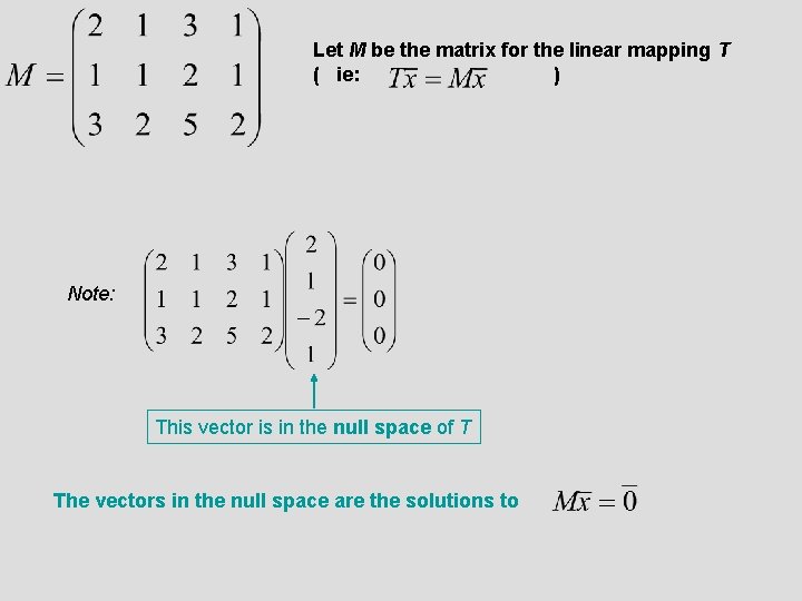 Let M be the matrix for the linear mapping T ( ie: ) Note: