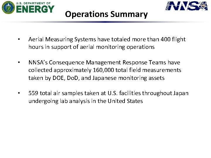 Operations Summary • Aerial Measuring Systems have totaled more than 400 flight hours in