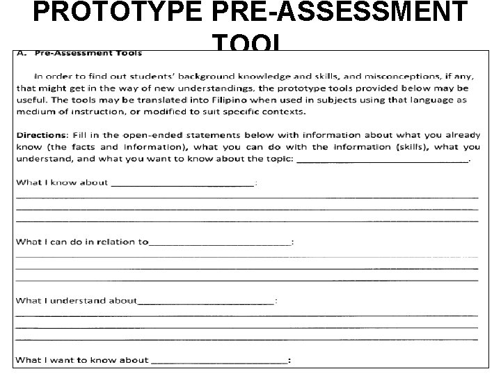 PROTOTYPE PRE-ASSESSMENT TOOL 