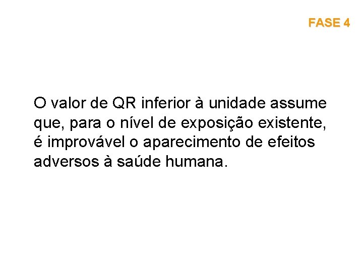 FASE 4 O valor de QR inferior à unidade assume que, para o nível