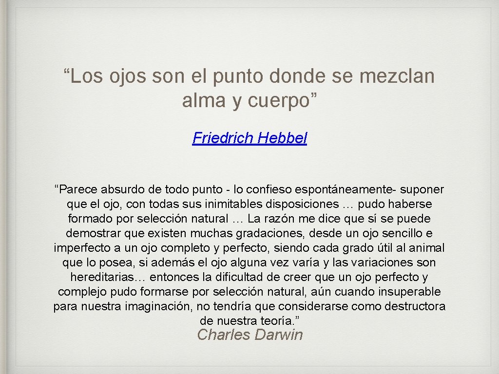 “Los ojos son el punto donde se mezclan alma y cuerpo” Friedrich Hebbel “Parece