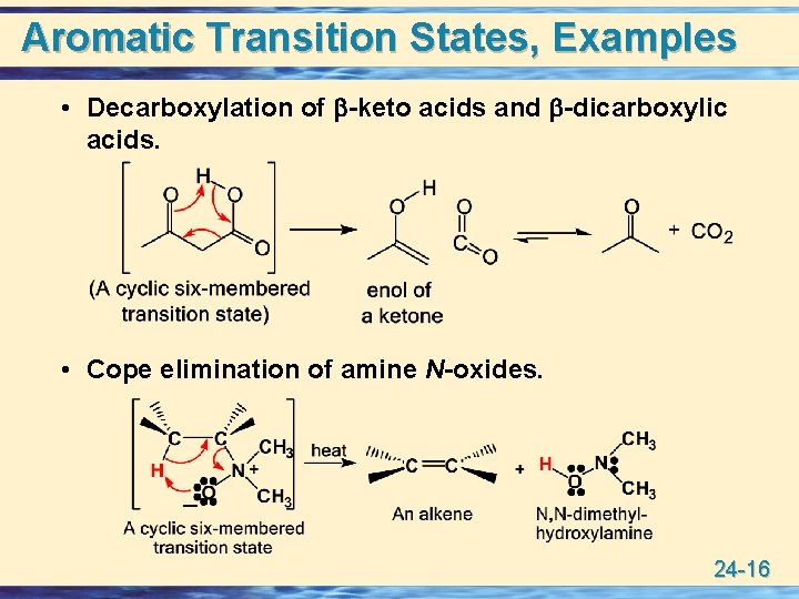 Aromatic Transition States, Examples • Decarboxylation of -keto acids and -dicarboxylic acids. • Cope
