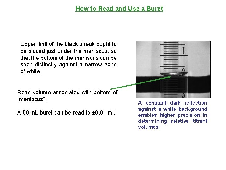 How to Read and Use a Buret Upper limit of the black streak ought