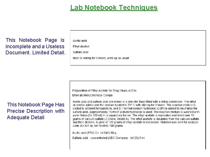 Lab Notebook Techniques This Notebook Page is incomplete and a Useless Document. Limited Detail.