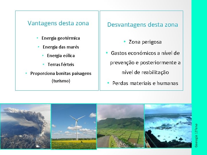  • Energia geotérmica • Energia das marés Desvantagens desta zona • Zona perigosa