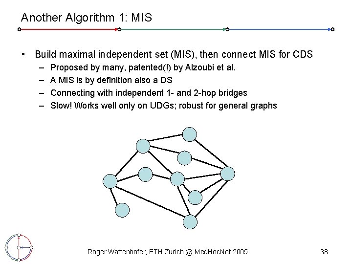 Another Algorithm 1: MIS • Build maximal independent set (MIS), then connect MIS for