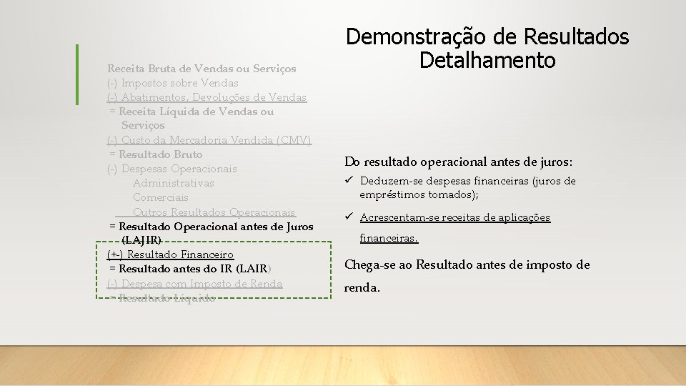 Receita Bruta de Vendas ou Serviços (-) Impostos sobre Vendas (-) Abatimentos, Devoluções de