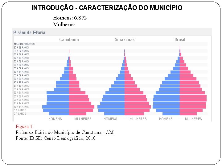 INTRODUÇÃO - CARACTERIZAÇÃO DO MUNICÍPIO Homens: 6. 872 Mulheres: 5. 866 Figura 1: Pirâmide