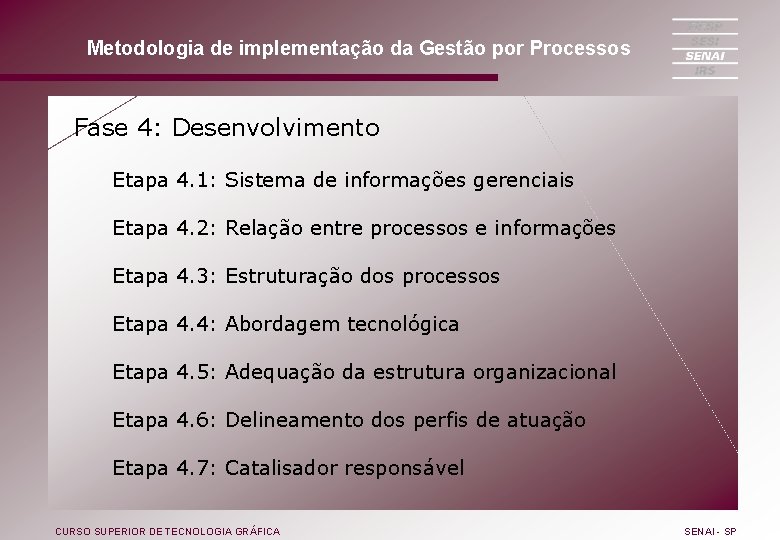 Metodologia de implementação da Gestão por Processos Fase 4: Desenvolvimento Etapa 4. 1: Sistema