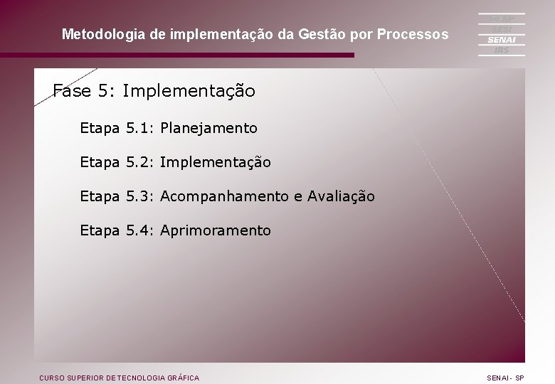 Metodologia de implementação da Gestão por Processos Fase 5: Implementação Etapa 5. 1: Planejamento