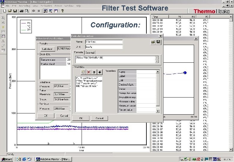 Filter Test Software Configuration: 16 