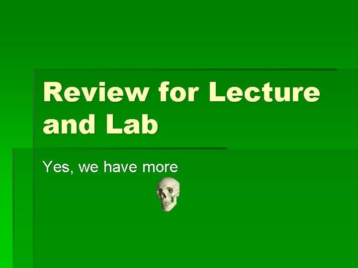 Review for Lecture and Lab Yes, we have more 