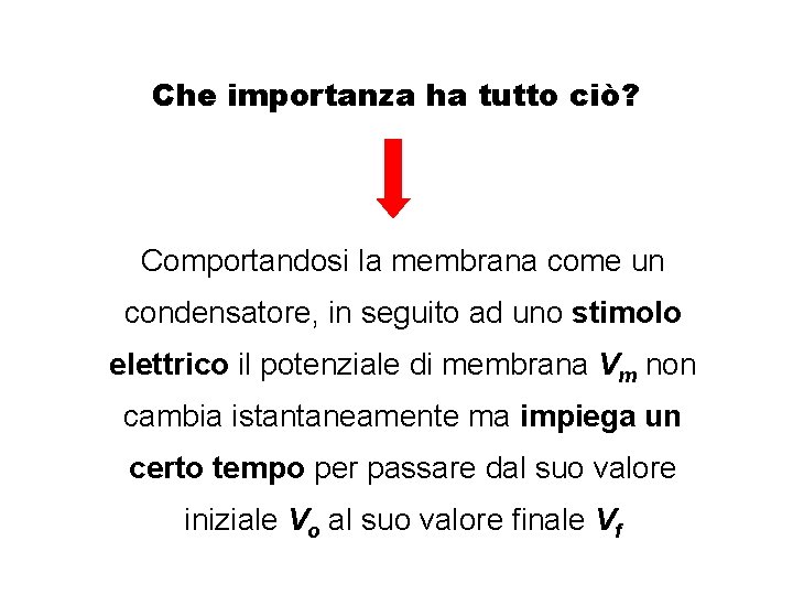 Che importanza ha tutto ciò? Comportandosi la membrana come un condensatore, in seguito ad Che importanza ha tutto ciò? Comportandosi la membrana come un condensatore, in seguito ad
