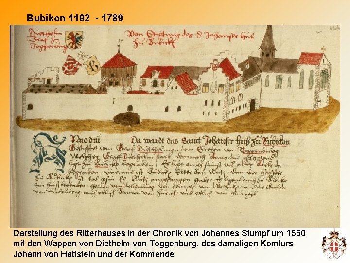 Bubikon 1192 - 1789 Darstellung des Ritterhauses in der Chronik von Johannes Stumpf um