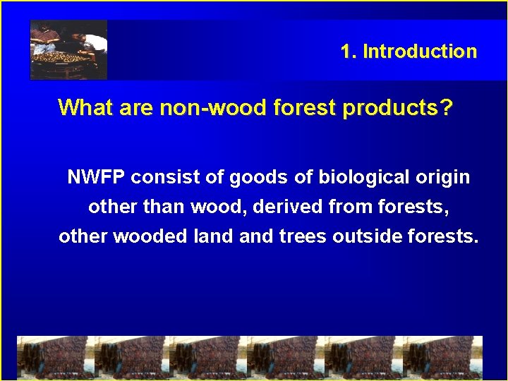 1. Introduction What are non-wood forest products? NWFP consist of goods of biological origin