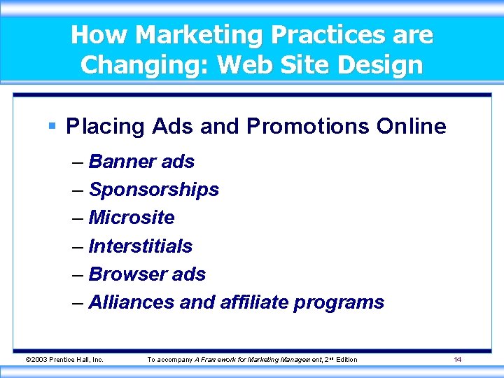 How Marketing Practices are Changing: Web Site Design § Placing Ads and Promotions Online