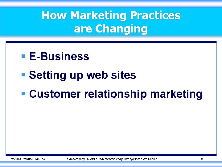 How Marketing Practices are Changing § E-Business § Setting up web sites § Customer