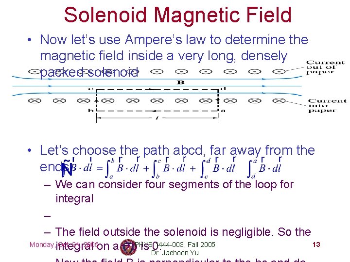 Solenoid Magnetic Field • Now let’s use Ampere’s law to determine the magnetic field