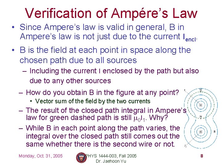 Verification of Ampére’s Law • Since Ampere’s law is valid in general, B in