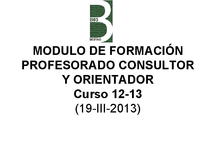 MODULO DE FORMACIÓN PROFESORADO CONSULTOR Y ORIENTADOR Curso 12 -13 (19 -III-2013) 