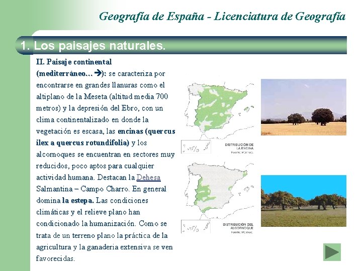 Geografía de España - Licenciatura de Geografía 1. Los paisajes naturales. II. Paisaje continental