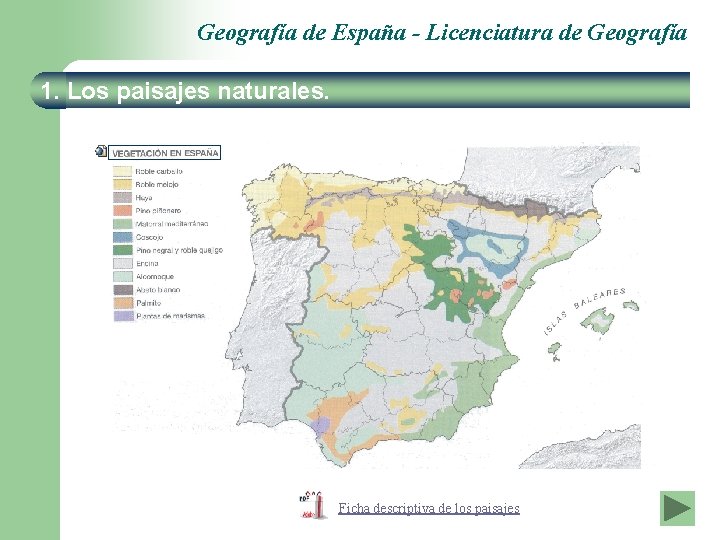 Geografía de España - Licenciatura de Geografía 1. Los paisajes naturales. Ficha descriptiva de