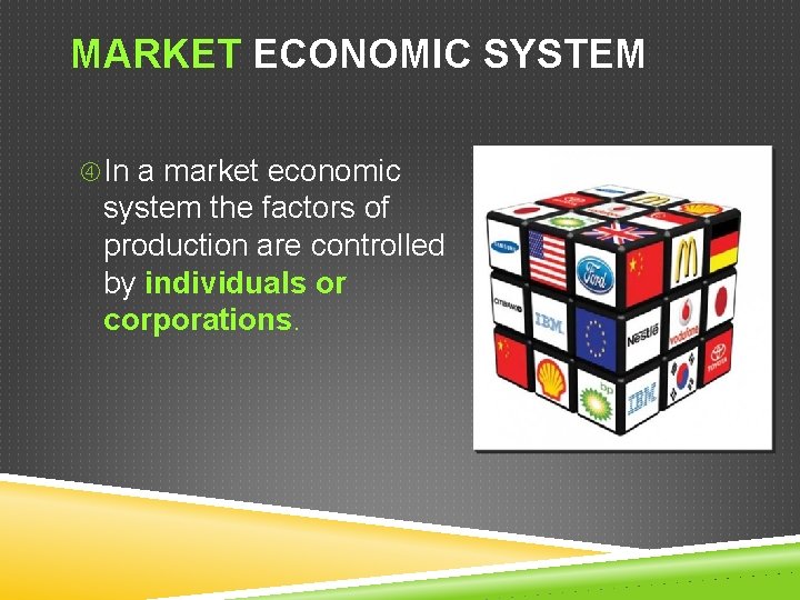 MARKET ECONOMIC SYSTEM In a market economic system the factors of production are controlled MARKET ECONOMIC SYSTEM In a market economic system the factors of production are controlled