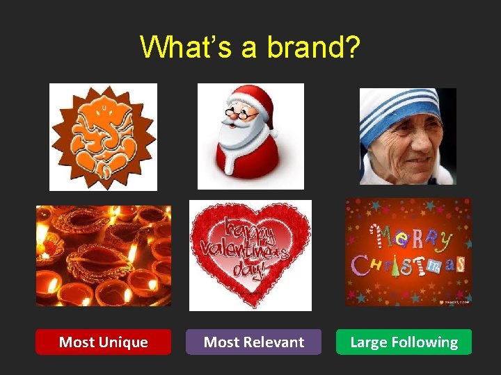 What’s a brand? Most Unique Most Relevant Large Following 