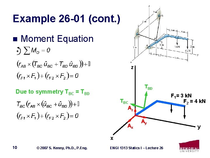 Example 26 -01 (cont. ) n Moment Equation z TBD Due to symmetry TBC