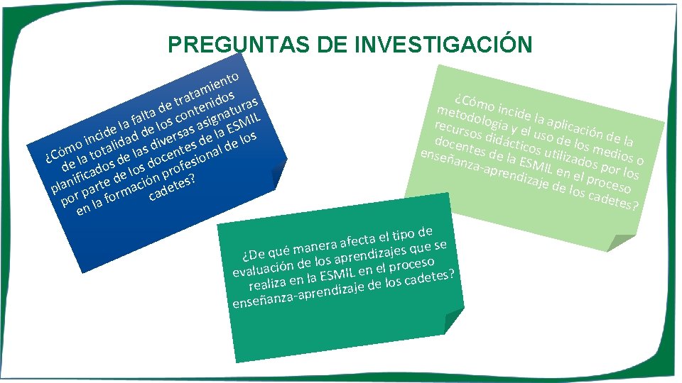 PREGUNTAS DE INVESTIGACIÓN o t n ie m a rat nidos ras t e PREGUNTAS DE INVESTIGACIÓN o t n ie m a rat nidos ras t e