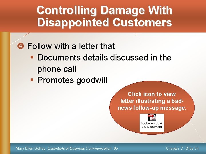 Controlling Damage With Disappointed Customers x Follow with a letter that § Documents details