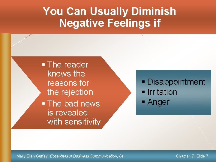 You Can Usually Diminish Negative Feelings if § The reader knows the reasons for