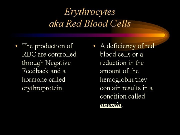 Erythrocytes aka Red Blood Cells • The production of RBC are controlled through Negative