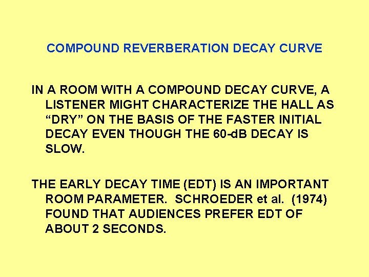 COMPOUND REVERBERATION DECAY CURVE IN A ROOM WITH A COMPOUND DECAY CURVE, A LISTENER