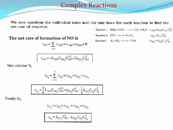Complex Reactions The net rate of formation of NO is 