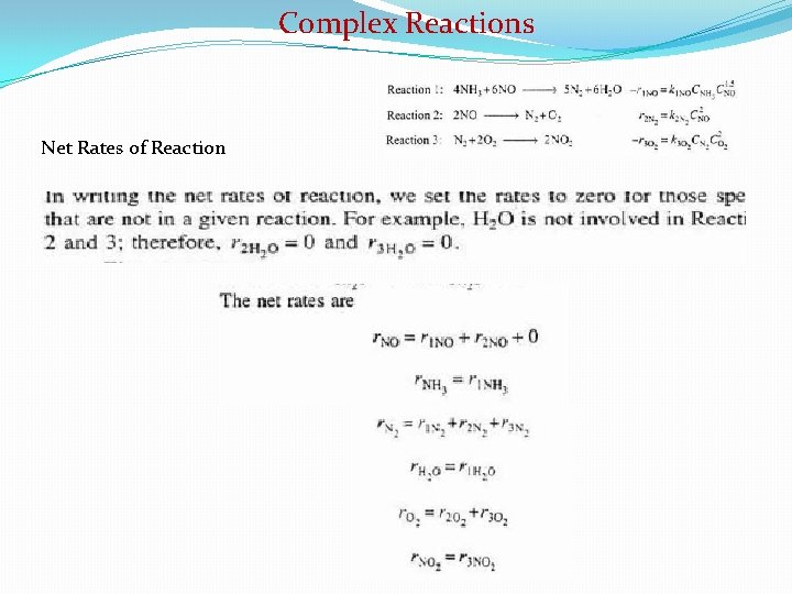Complex Reactions Net Rates of Reaction 