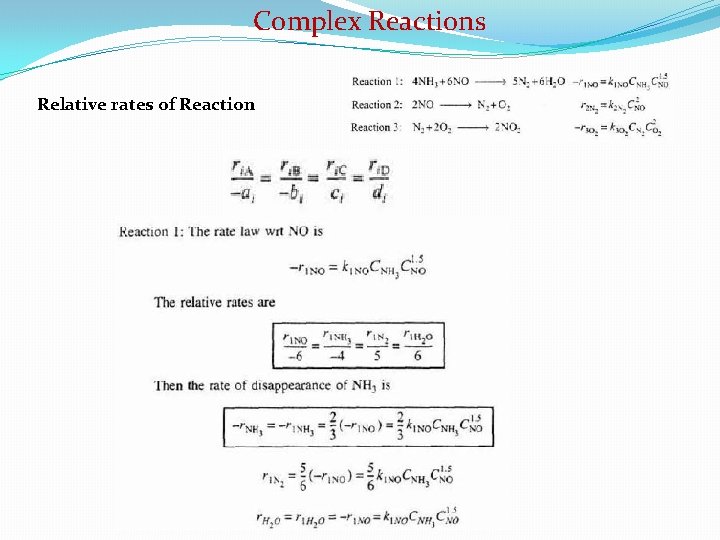 Complex Reactions Relative rates of Reaction 