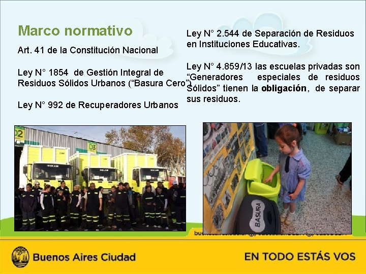 Marco normativo Art. 41 de la Constitución Nacional Ley N° 2. 544 de Separación