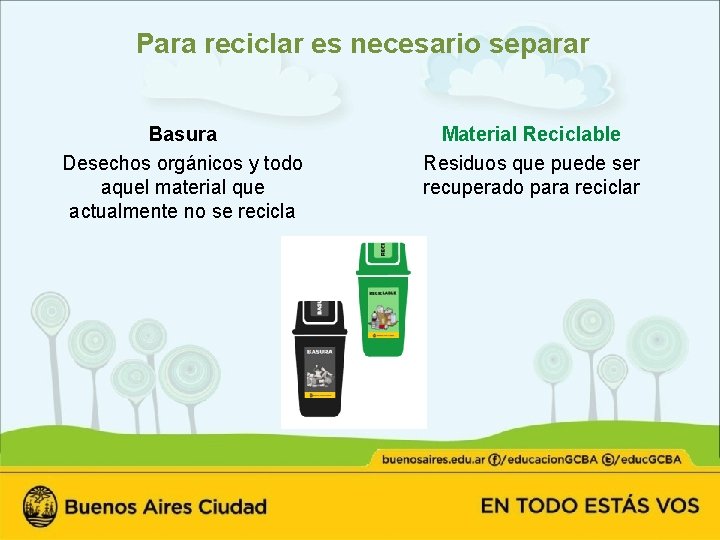 Para reciclar es necesario separar Basura Desechos orgánicos y todo aquel material que actualmente