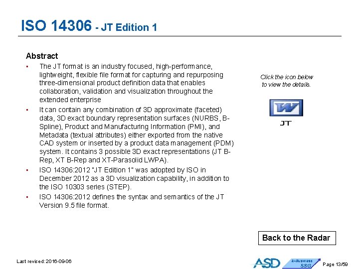 ISO 14306 - JT Edition 1 Abstract • • The JT format is an ISO 14306 - JT Edition 1 Abstract • • The JT format is an