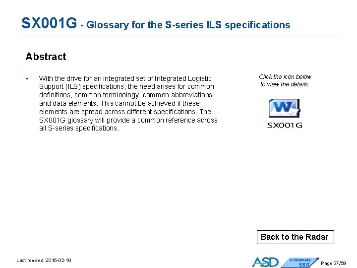 SX 001 G - Glossary for the S-series ILS specifications Abstract • With the SX 001 G - Glossary for the S-series ILS specifications Abstract • With the
