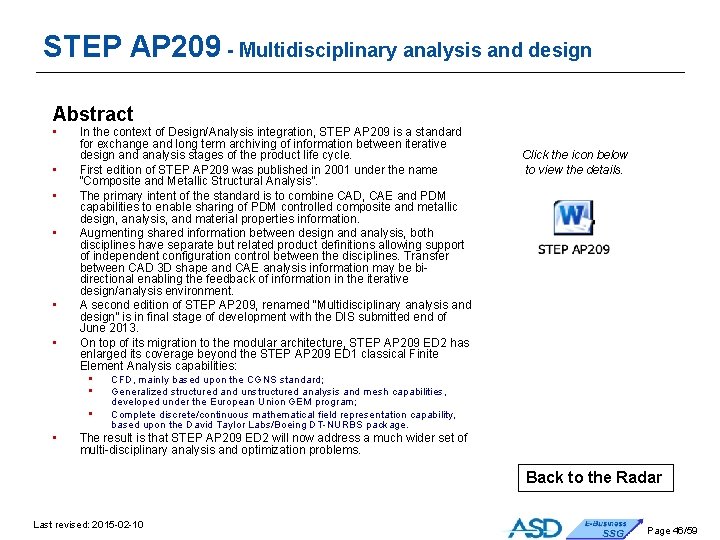 STEP AP 209 - Multidisciplinary analysis and design Abstract • • • In the STEP AP 209 - Multidisciplinary analysis and design Abstract • • • In the