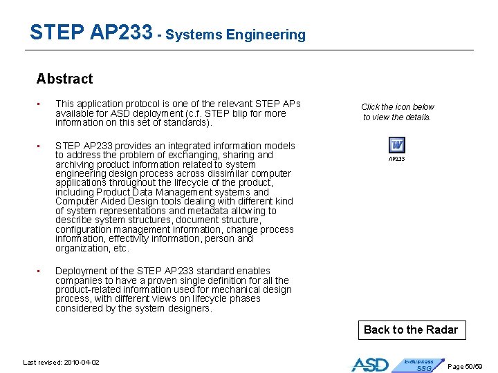 STEP AP 233 - Systems Engineering Abstract • This application protocol is one of STEP AP 233 - Systems Engineering Abstract • This application protocol is one of