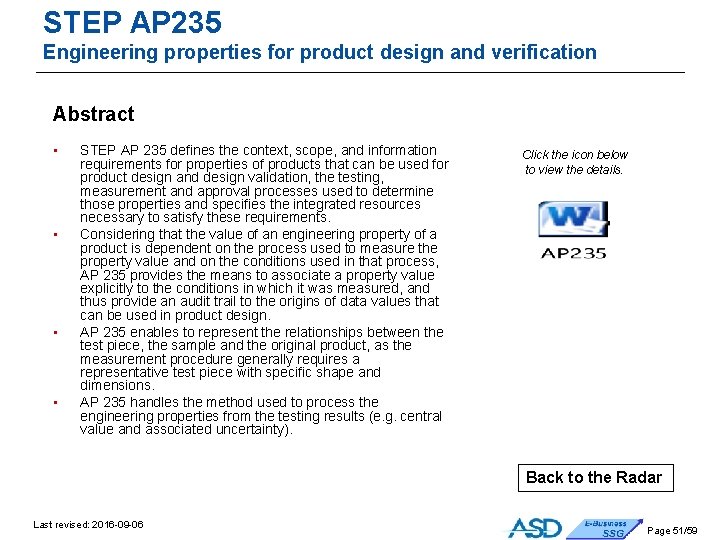 STEP AP 235 Engineering properties for product design and verification Abstract • • STEP STEP AP 235 Engineering properties for product design and verification Abstract • • STEP
