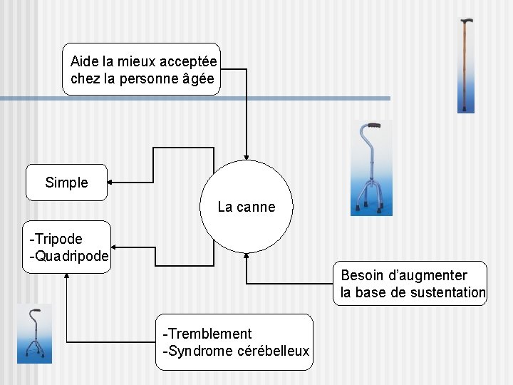 Aide la mieux acceptée chez la personne âgée Simple La canne -Tripode -Quadripode Besoin