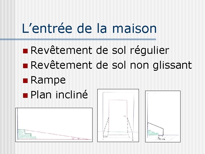 L’entrée de la maison n Revêtement de sol régulier n Revêtement de sol non
